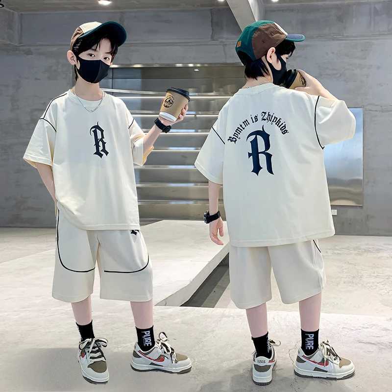 Hot Sale Teen Boys Summer Clothing Set Tshirt Shorts Costume Suit Kids Fashion Streetwear Outfit Teenage Child Letter Tracksuit R250605