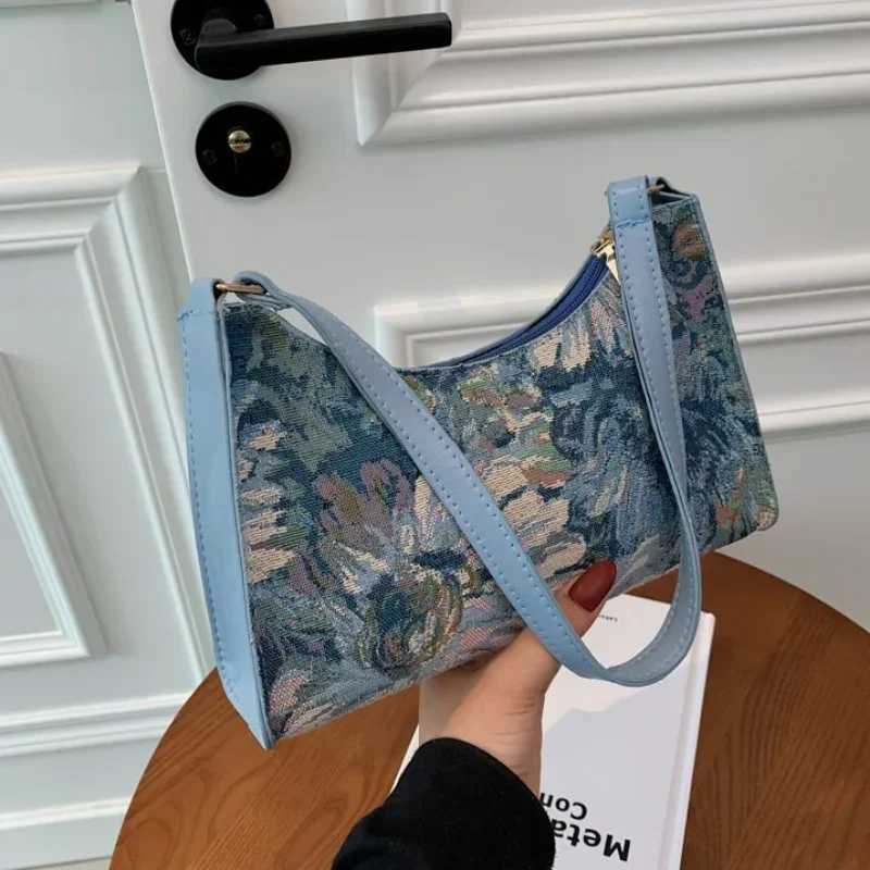 Womens Underarm Bags Autumn 2024 Trendy New Oil Painting Shoulder Bag Cute Simple Handbags and Purses Female Travel Small Totes XJ250605