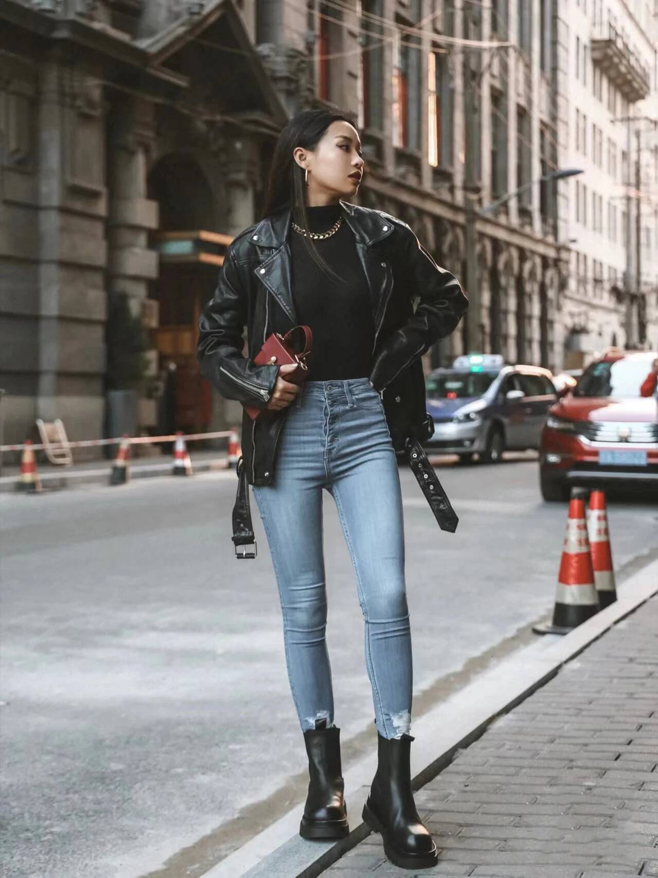 RARF New 2025 Women's Motorcycle PU Imitation Leather Loose Black Jacket