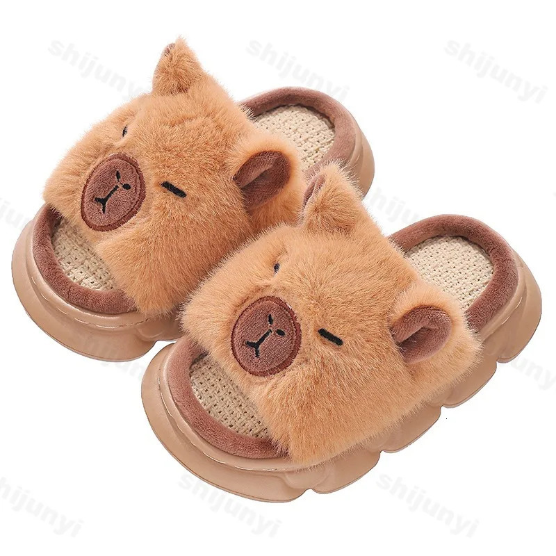 Capybara Slippers Childrens Sandals Summer Anti-slip Cartoon Slippers Linen Floor Shoes Indoor Breathable Home Slippers 250604