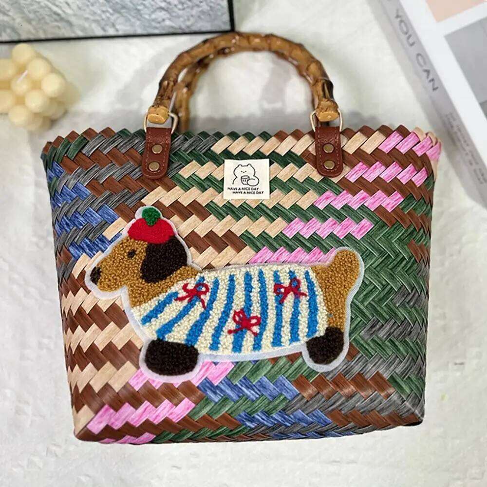 Women's Bags Designer Casual PP Handbags Stripe Woven Straw Bag Large Capacity Bamboo Handle Weaving Basket Female