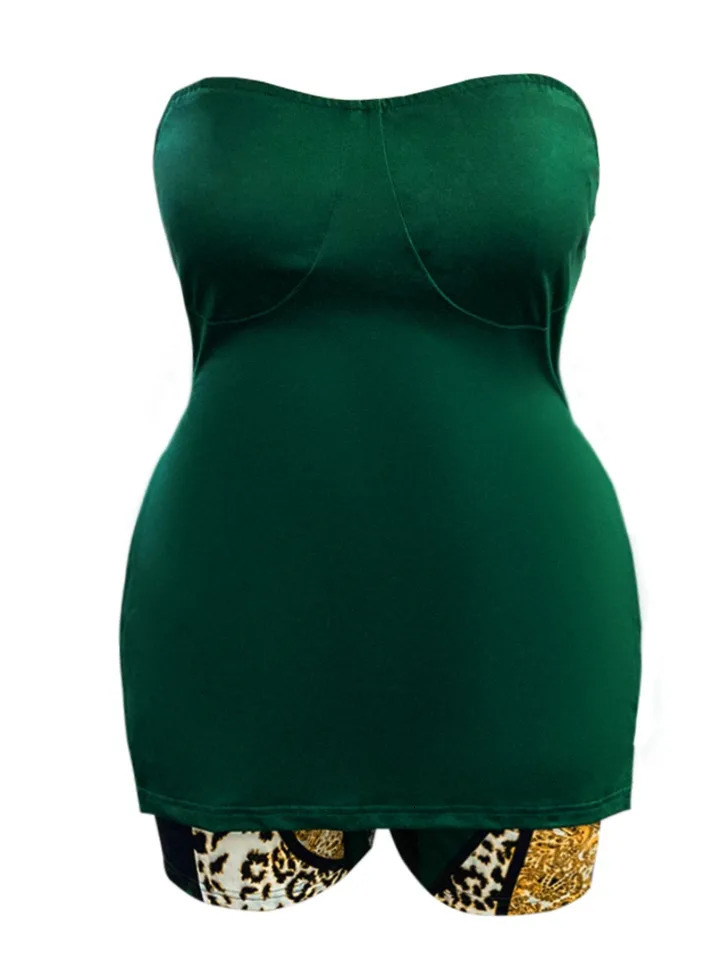 LW sexy Plus Size Off The Shoulder Split Shorts Set Women Strapless Tops Print Bottoms Matching Outfits Summer Causal Sets 250603