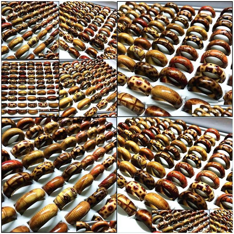 Band Rings 100Pcs Mix Styles Handmade Craft Mens Womens Fashion Natural Wood Party Jewelry Gifts Brand Drop Wholesale Delivery Ring Ot345
