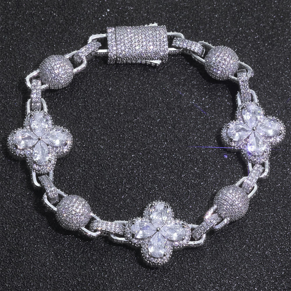 Hip hop 10mm mens bracelet jewelry clover round bead chain accessories Moissanite bracelet
