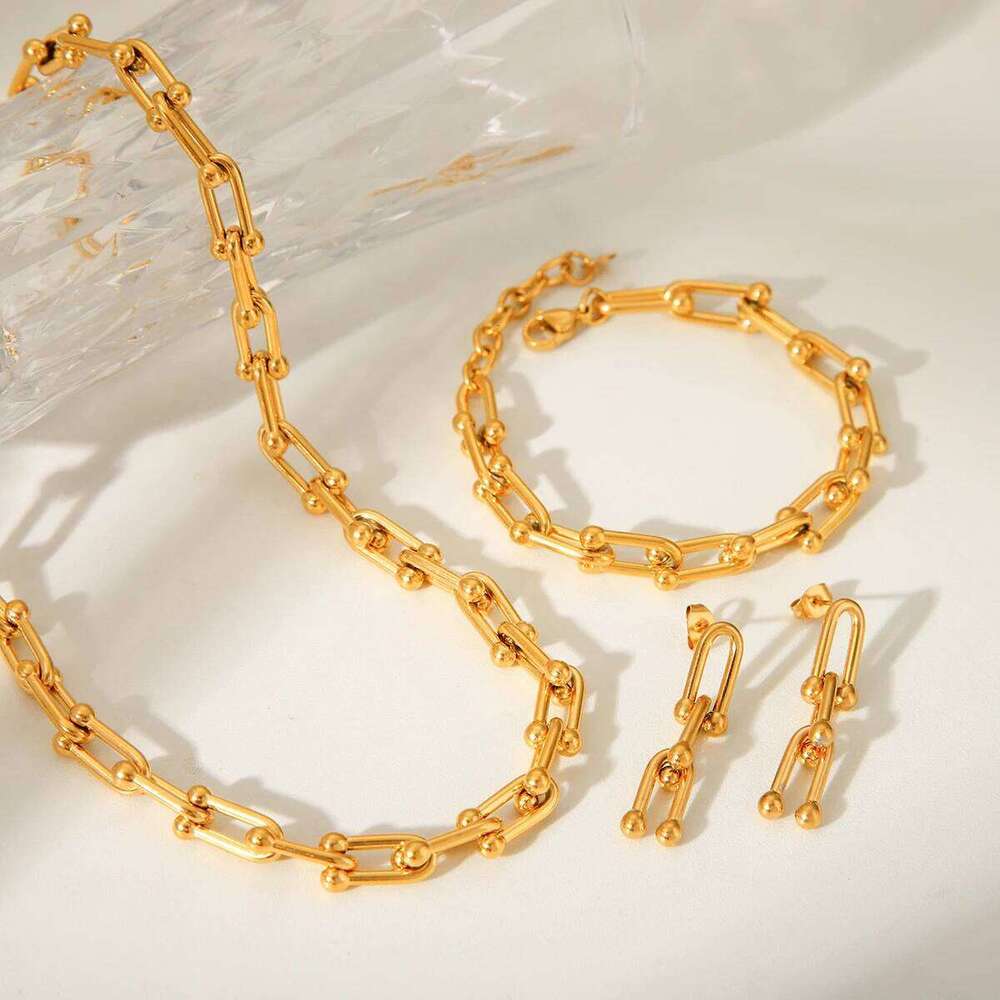 Stainless Steel Jewelry Set U-Shaped Necklace Bracelet Earring Combination For Men And Women To Wear Exquisite Christmas Gifts