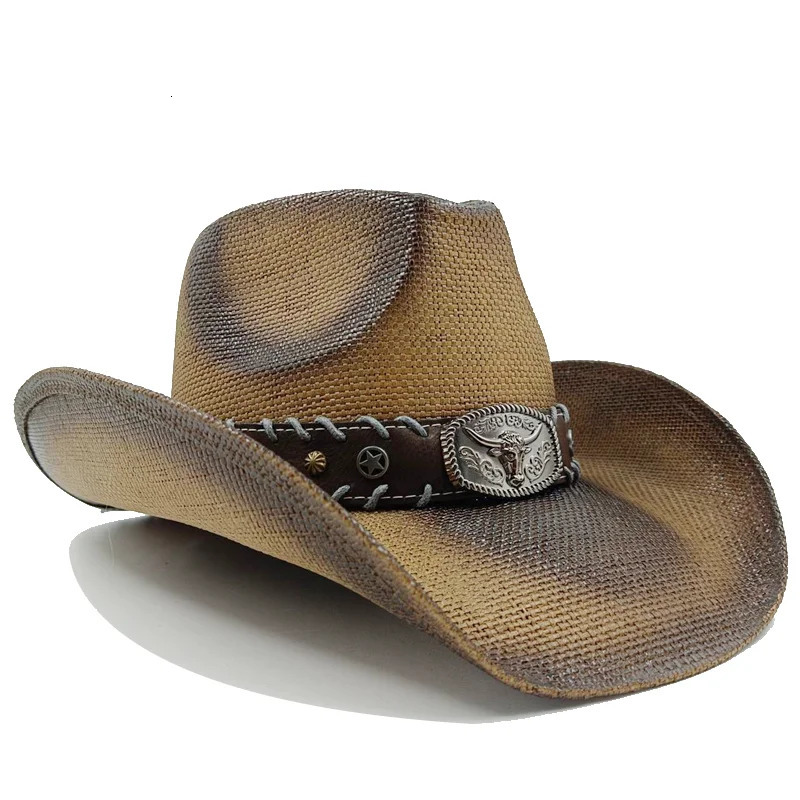 Thickened Cowboy Hat Vintage Straw Hat Mens and Womens Jazz Large Size Cowboy Hat Straw Hat Sun Hat Summer Hat 250604