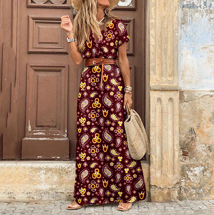 Summer Dresses Fashion Bohemian V-neck Floral Elegant Beach Maxi Long Dress Women Robes Vestidos Ladies Vacation Holidy Skirt