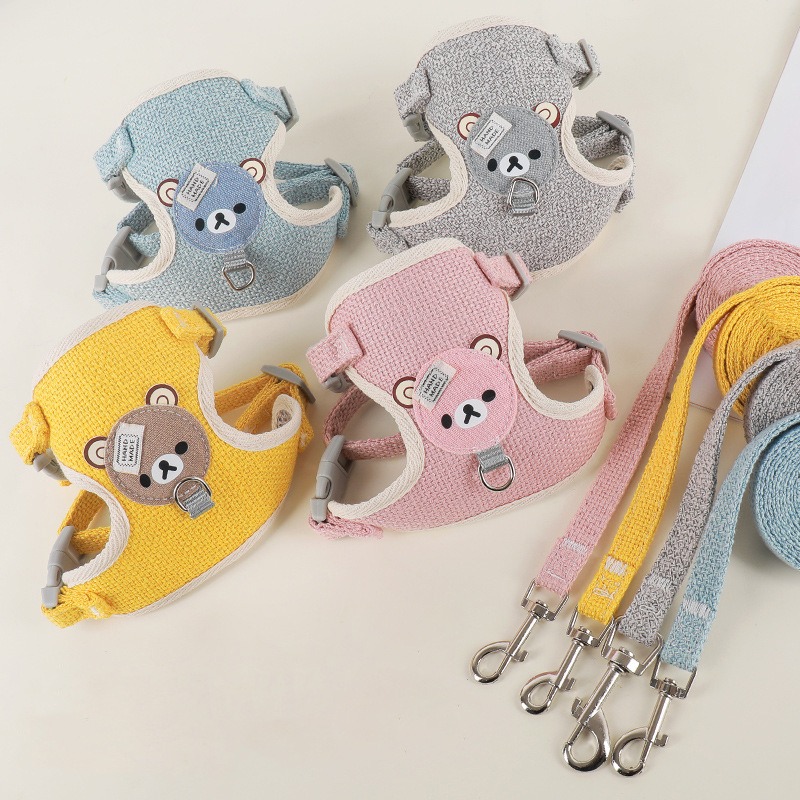 Bear Cartoon Pet Dog Cat Harness and Leash Set - Soft Breathable Adjustable Vest for Small Medium Animals