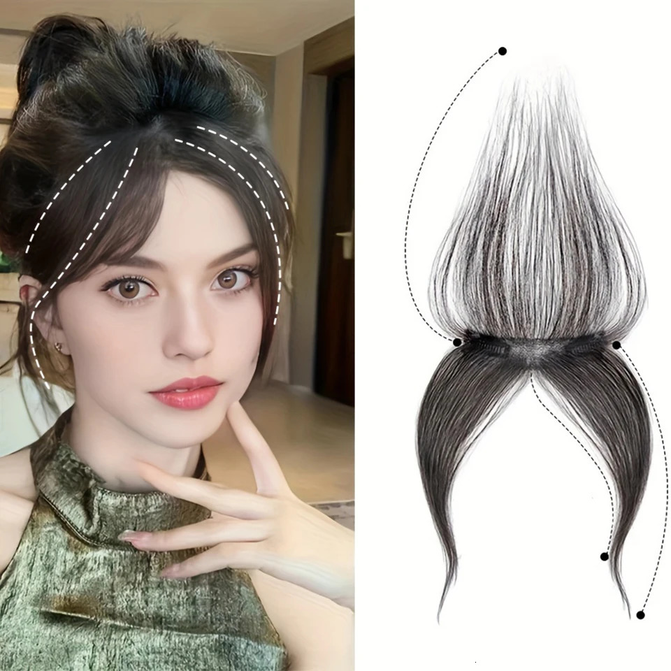 100% Human Hair Clip In Bangs Look Hair Accessories Clip In Hair Extensions Invisible Hair Bangs With Sideburns For Daily Use 250529