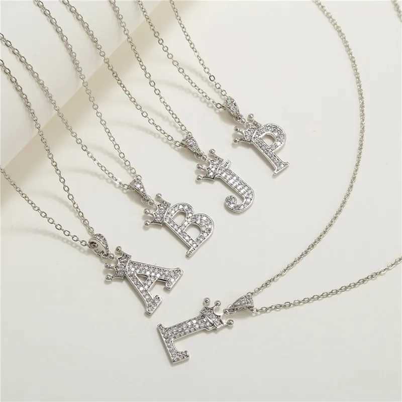 Necklace Crown Cubic Zircon Alphabet Pendants Gold A-Z Letter Pendant Necklace Shinning 26 Initial Collares Jewelry Full Zircon XJ250604