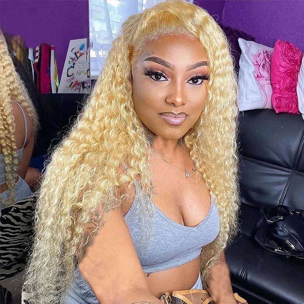 30 40 Inch 613 Honey Blonde Color 13x6 HD Frontal Curly Wigs Deep Wave 13x4 Lace Front Human Hair Wig