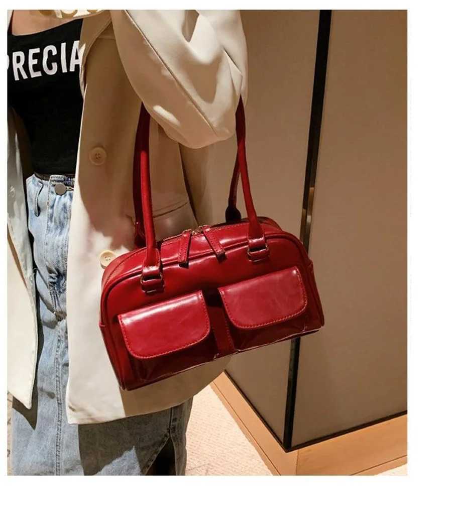 New Fi and Leisure Womens Handbag Versatile for Commuting Underarm Bag Double Front Pocket Handheld Shoulder Bag XJ250605