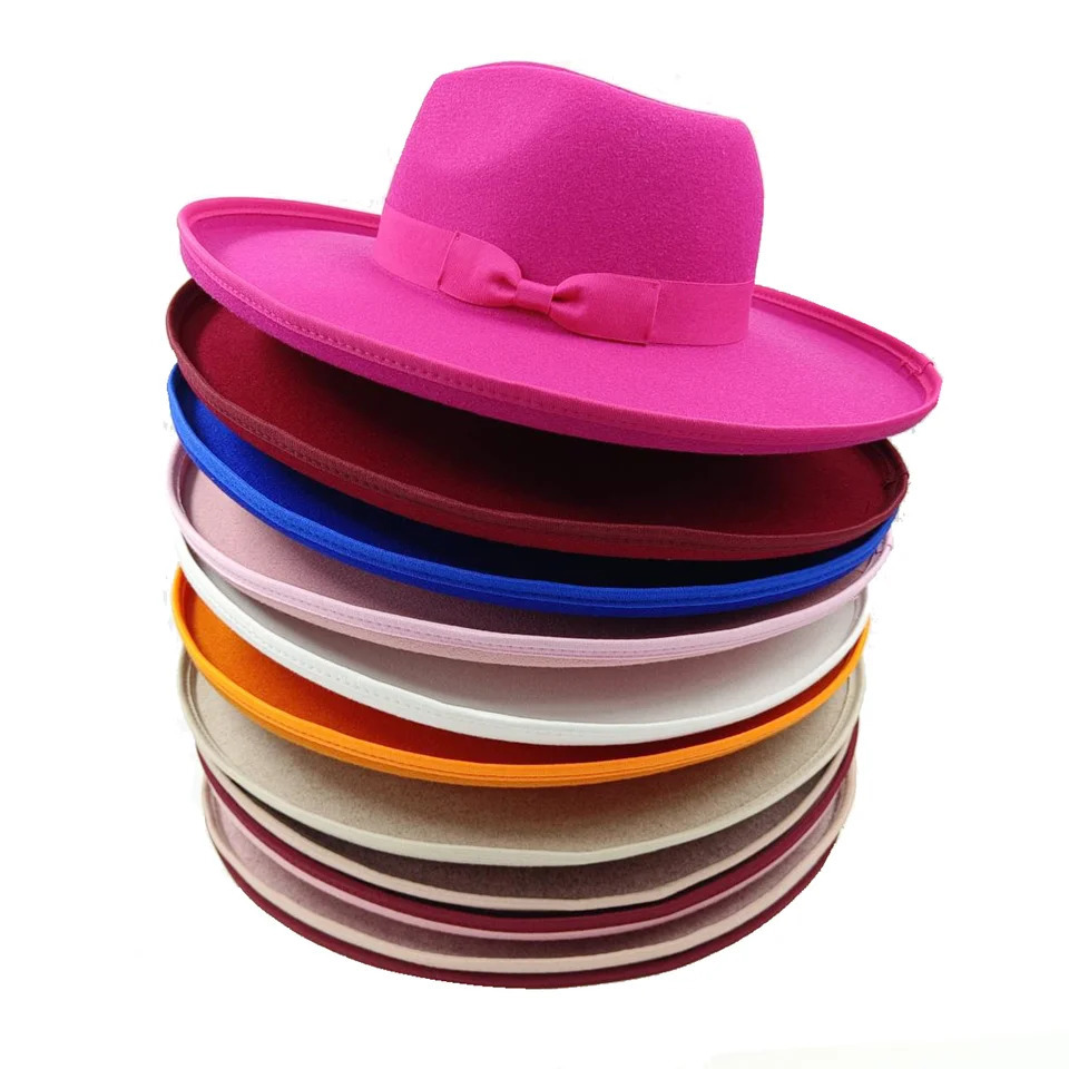 10cm Love Hat Fedora Rose Red Wholesale Fedora Raised brim Monochrome Jazz Hat Winter Wide brim Hat sombrero mujer 250605