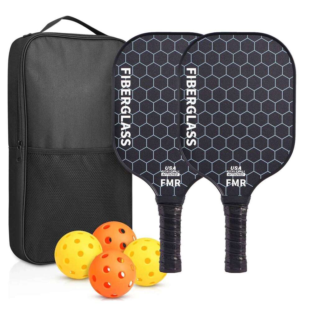 Pickleball Set of 2 USAPA Approved Fiberglass Ball Paddles with 4 Pickle Balls Durable Racket for Beginners