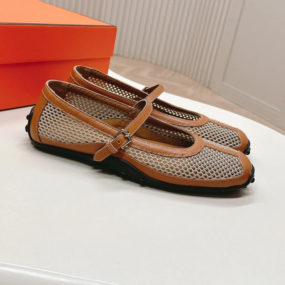 2025 est Arrial Handmade Shoes For Woman Mary Janes Mesh Round-Toe Buckle-Strap Woman Flats Casual Shoes Mules Botas Mujer 250603