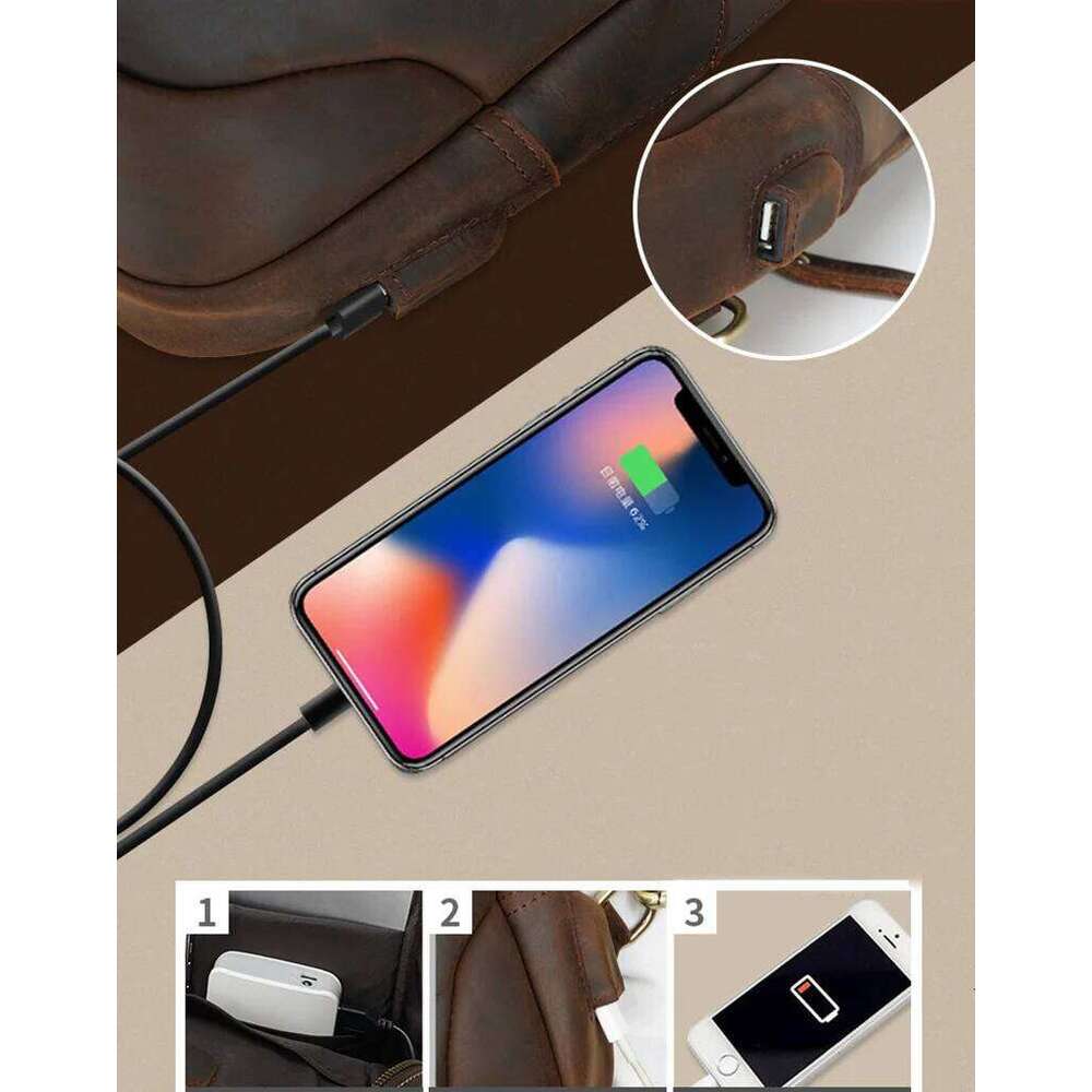 Luufan USB Charging Mans Pack Fit 12" Ipad Genuine Leather Sling Sports Riding Chest Male Shoulder Travel Bag 2025/06/05