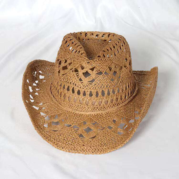 VW2518 Hand-Woven European American Western Cowboy Hat Raffia Straw Summer Sun Protection Hats
