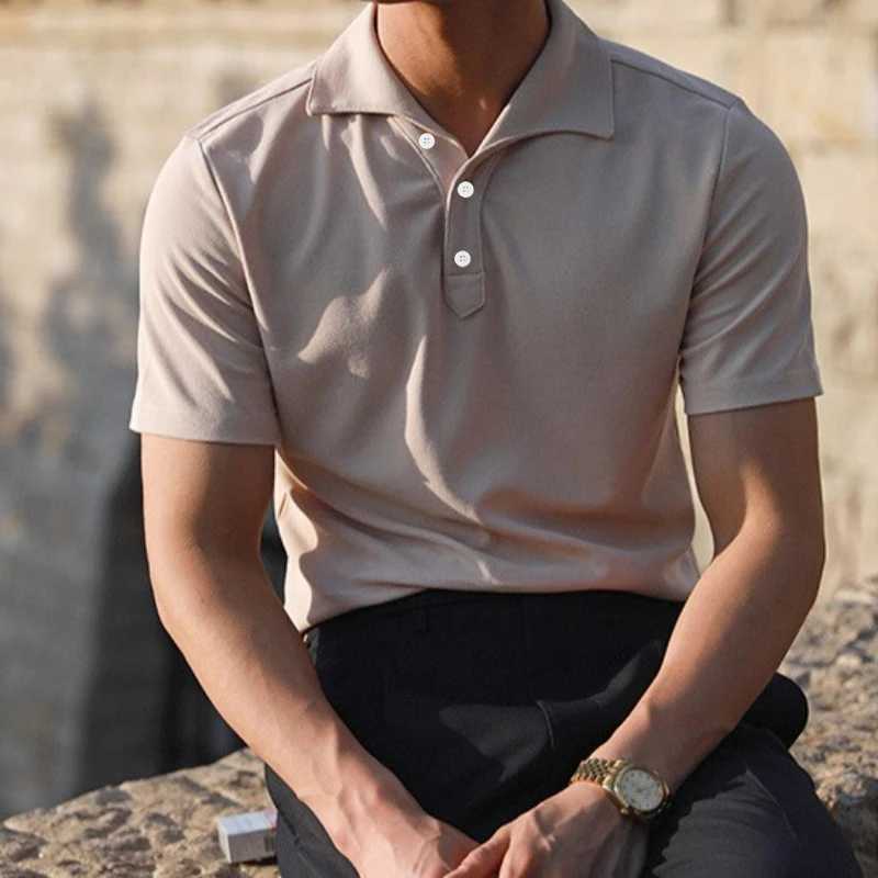 Summer New Mens Clothing Short Sleeve Business Pure Color Polo Shirt Mens Fashion High Elasticity Comfortable Tops Polo XJ250605