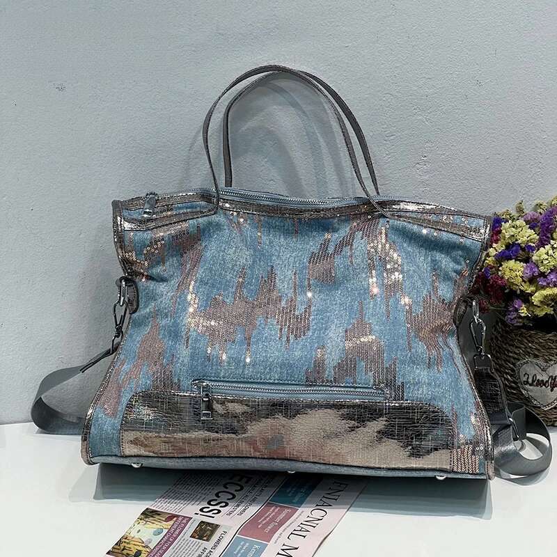 European And American Fashion New Tie Dyed Jeans Embroidered Beads Piece Foreign Style Women's Bag One Shoulder Cross Body