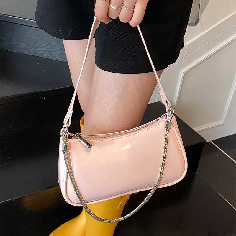 Bright Quality Leather Lady Small Underarm Bag Chain Strap Versatile Commuting Handbag Large Capacity Single Shoulder Sling Bag XJ250605