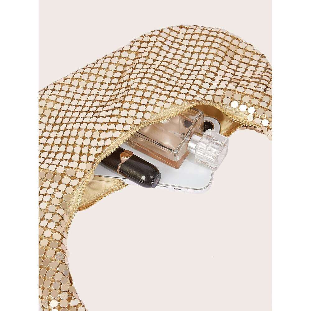 Women s Evening Aluminum Sequin Armpit with Zipper Lightweight Casual Handbag Party Sparkling Shoulder Mobile Phone Bag
