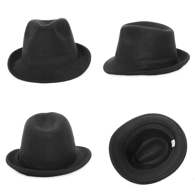 Vintage Kids Rolled Brim Trilby Hat for Boys Girls Child Fedora Hat Autumn Winter Felt Jazz Cap 250605