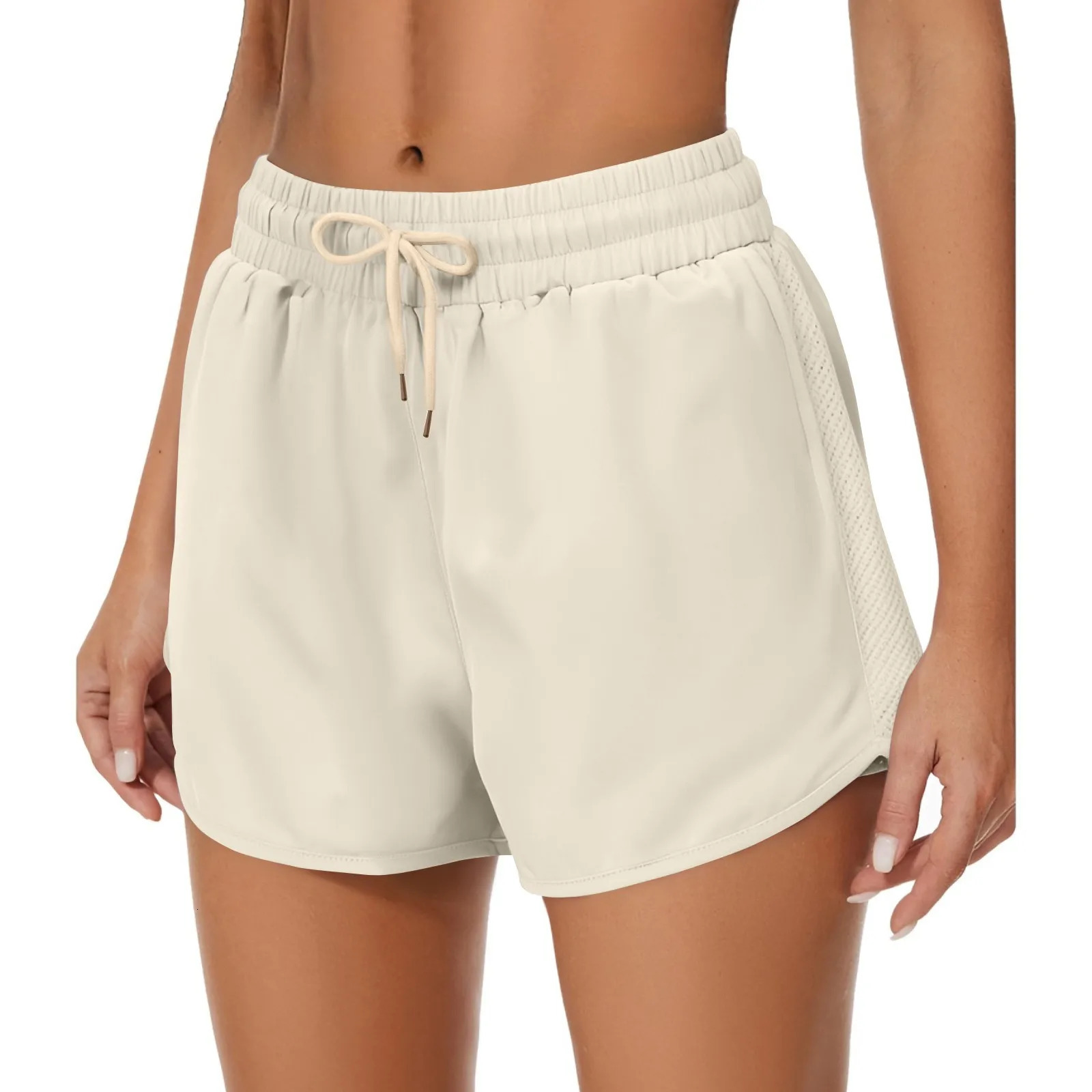 Womens Summer Sports Shorts with Pockets Solid Color Laceup Fitness Short Pants Quickdrying Breathable Running Shorts 250604