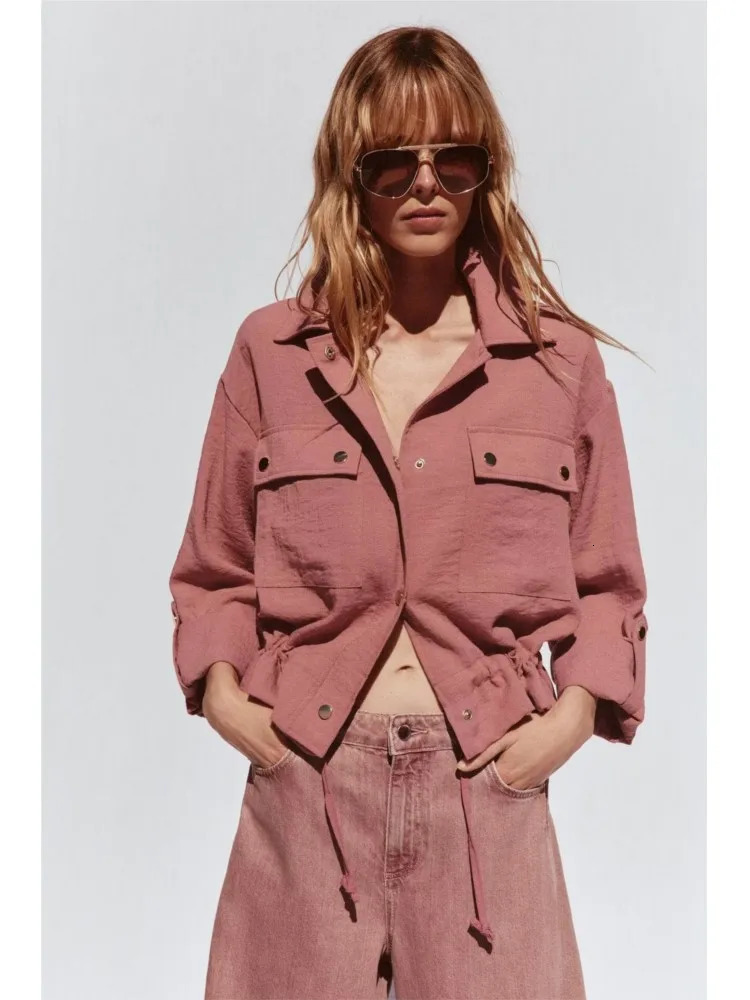 TRAF Women Cropped Jacket Casual Adjustable Long Sleeves with Tabs Womens Button Lady Coats Female Jackets 250604