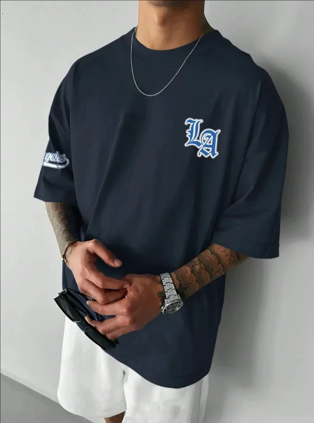 LA Letter Print Casual Graphic TShirt Short Sleeve Sports Tshirt Unisex Daily Wear Summer Mens Racing 250605