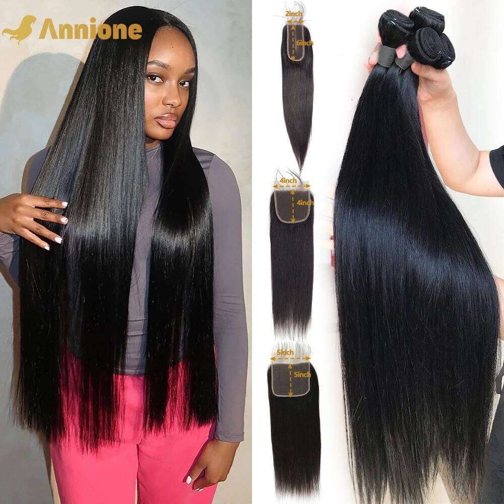 Straight With 2x6 4X4 5X5 Closure 24 Inch 12A Brazilian Weave Raw Human Hair Bundles