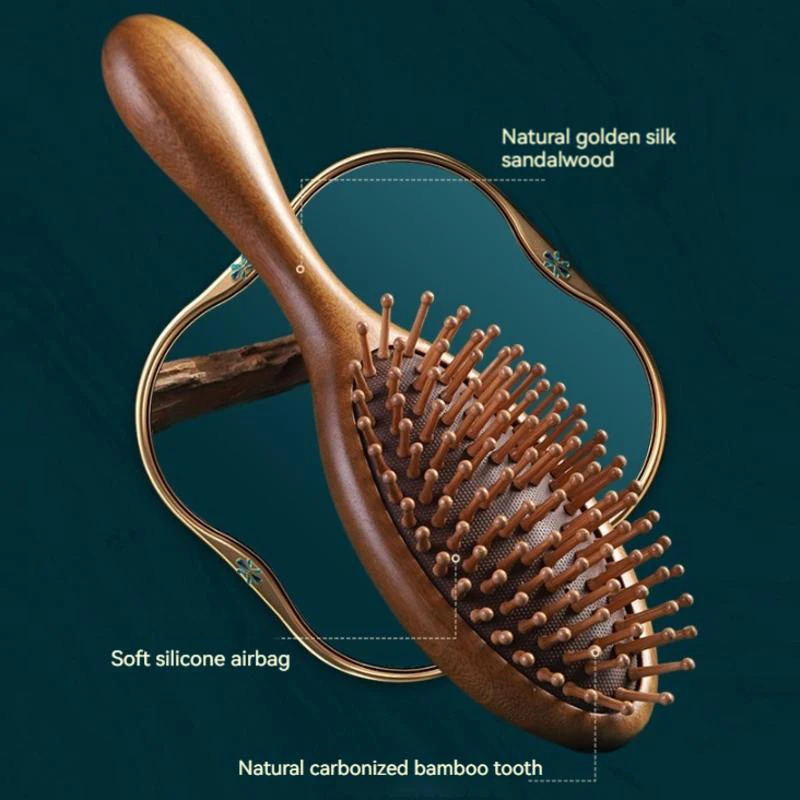 Massage Air Cushion Comb Sandalwood Anti-Static Detangling Scalp Scraping Hair Brush for Long Thick Curly Hair Styling Tool 250603