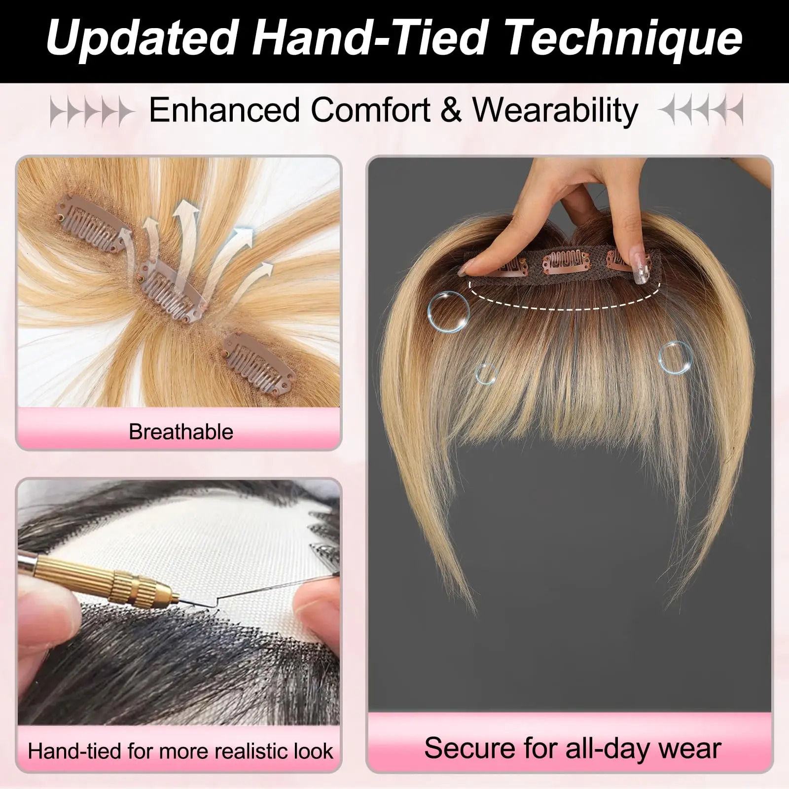 3D Wispy Human Hair Bangs for Women Natural Looking Full Coverage Clips In Remy Hair Bang Hand Tied Lace Base Fake Bangs 250529