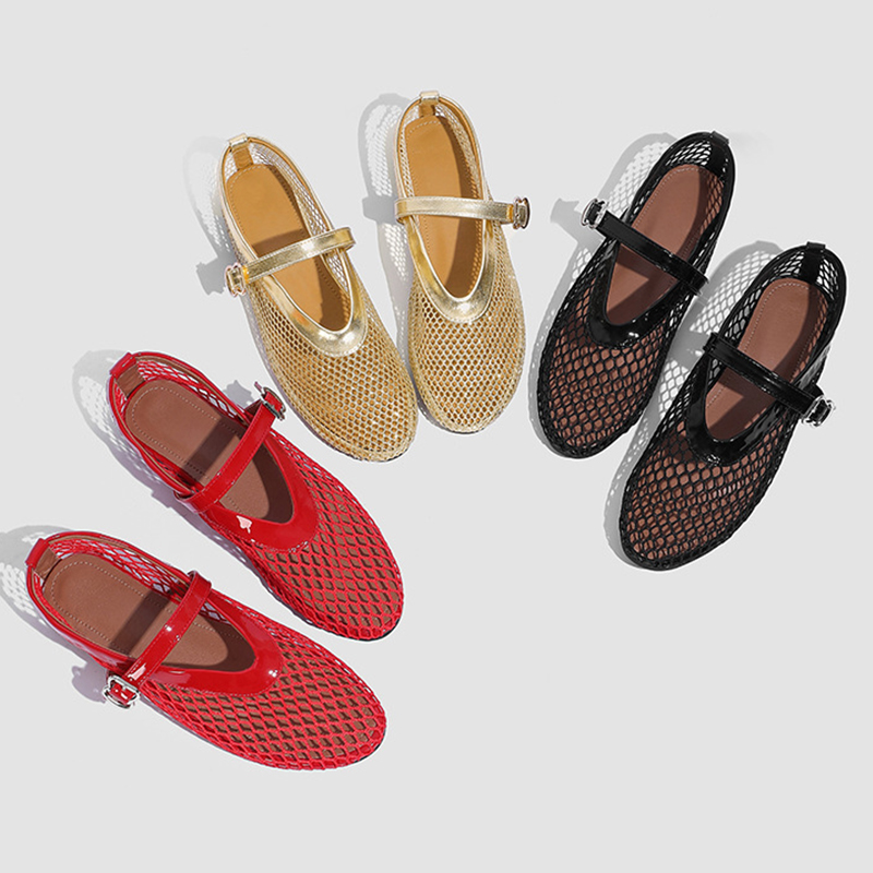 designer heels ballet flats loafers womens fashion classic mesh breathable retro women shoes luxury metal button single shoes summer black gold red ma