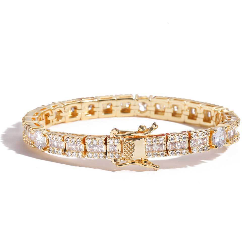 Hip Hop 6mm Square and Round Mixed Moissanite Mens Bracelet Personality Trendy Jewelry Tennis Bracelet