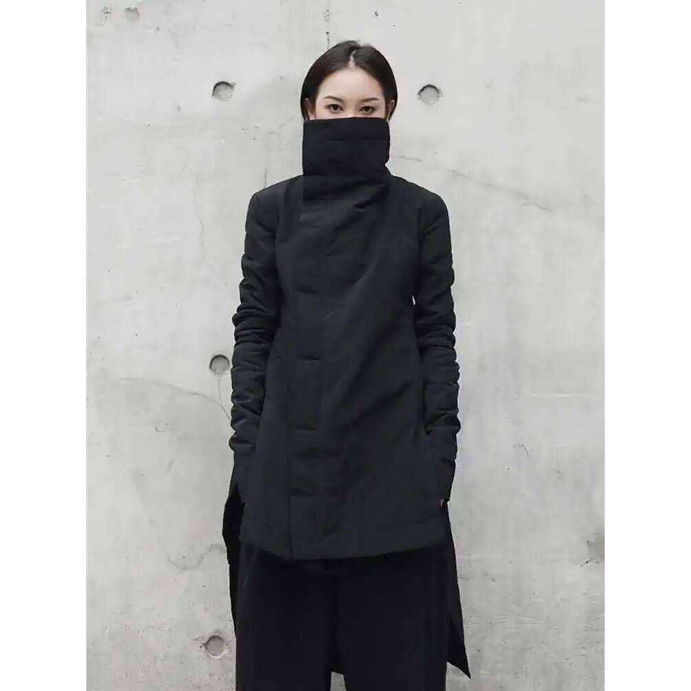 Coats Designer Women EAM 2024 New Fashion Winter Stand Collar Irregular Long Type Cotton-Padded Clothes Loose Coat Black Jacket Woman Ya771 Designer