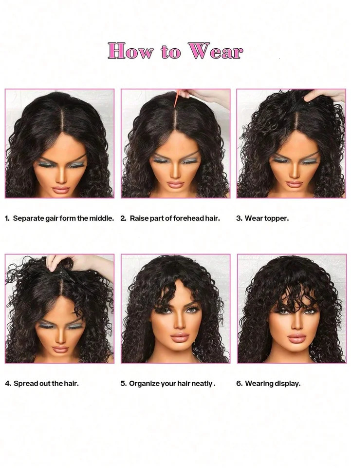 Natural Black Topper Hair With Bangs Human Hair Curly Wave Toppers For Women with Thin Hair Clip In Hair Extensions Daily Use 250529
