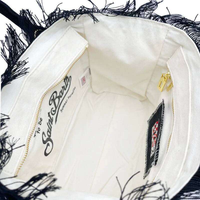Women's Bags Designer Saint Barth European And American New Fashion Tassel Embroidery White Large Capacity Black Beach Tote Bag Handbag