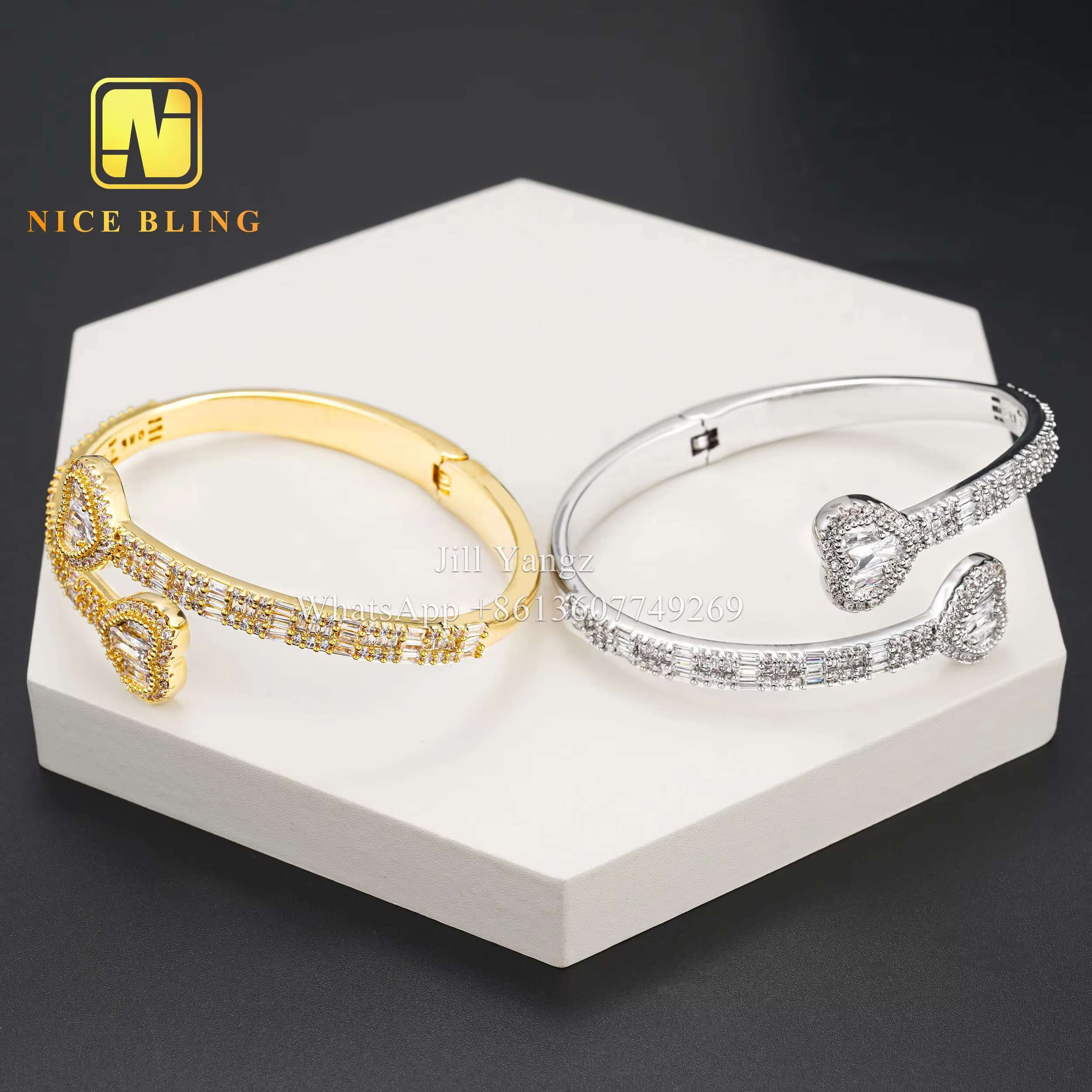 Insta Hitting Affordable Iced Out Bangle Bracelet 18k Gold Plated Necklace Moissanite Jewelry Hip Hop Rock Gifts