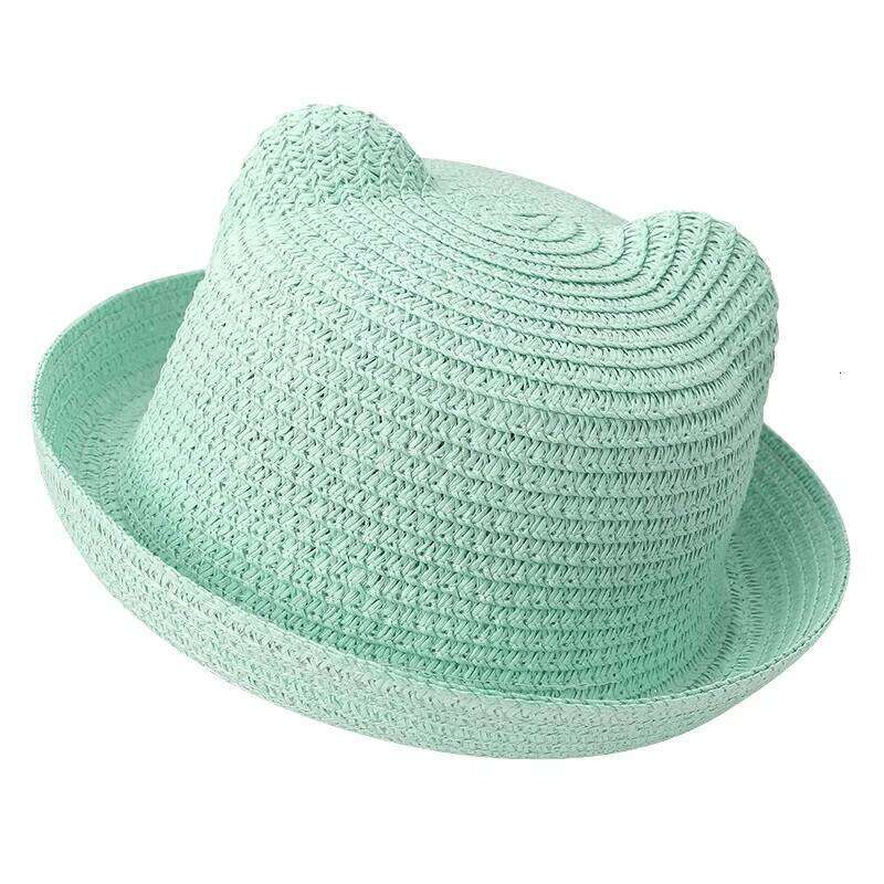 Wholesale New Summer Children's Cute Cat Ears Paper Straw Hat Solid Color Wide Brim Sun Visor Basin Cap for Girls Fishing Travel