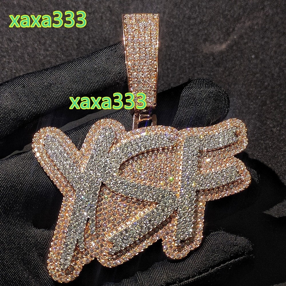 925 silver rose gold plated custom name 3D letter pendant white moissanite necklace for women with rope chain hip hop jewelry