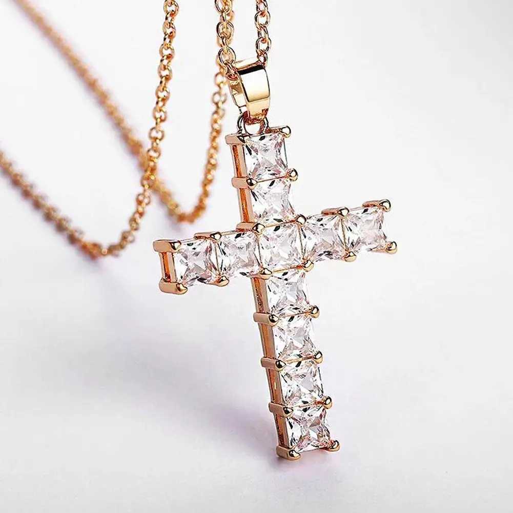 Cross Necklace Multi Color Crystal Cross Pendant For Women Necklace Cross Shape Necklace Pendant Party Jewelry XJ250604