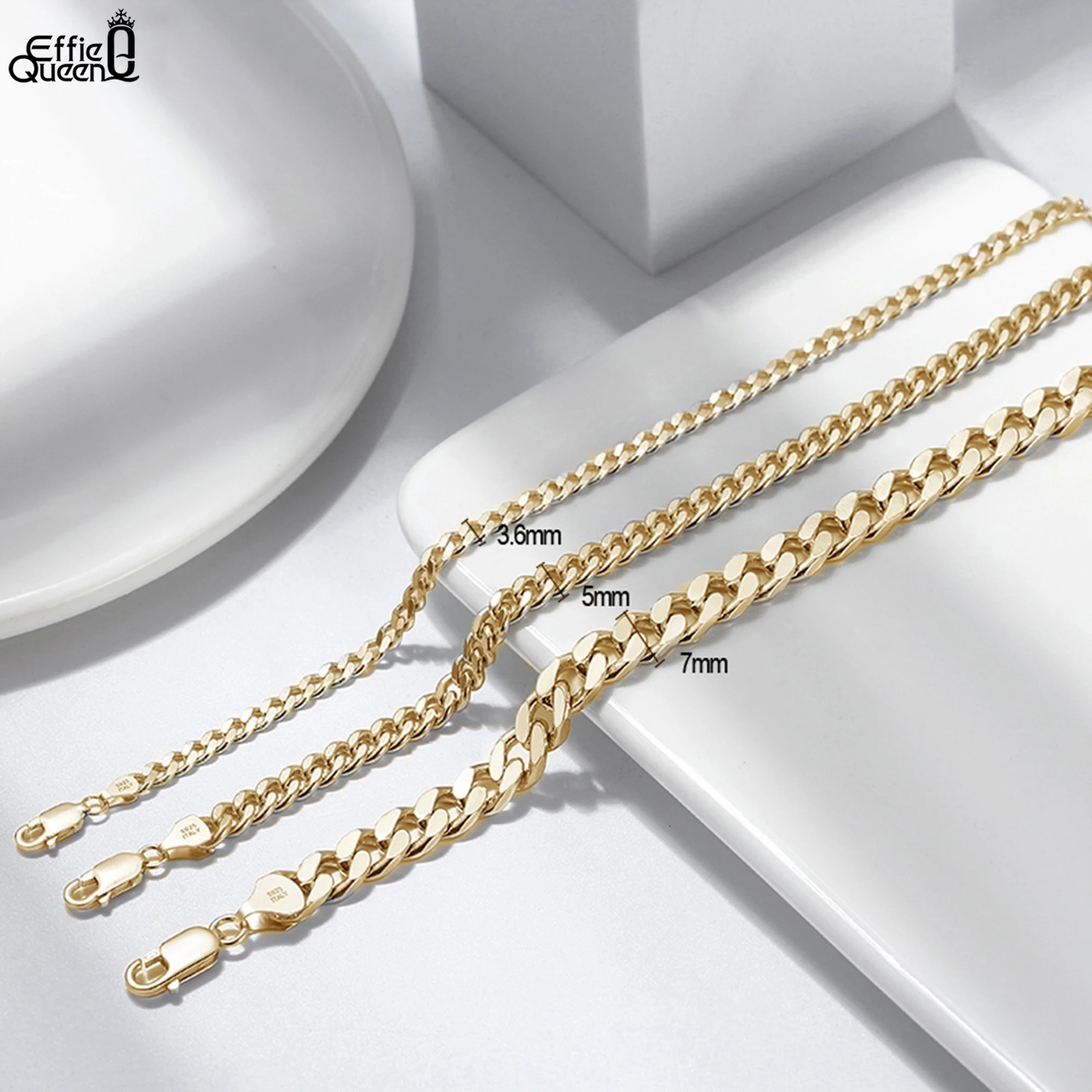 EFFIE QUEEN 5mm 925 Sterling Silver Diamond-Cut Cuban Curb Link Chain Bracelet Men Women Jewelry Minimalist Style Gift SB105 250530