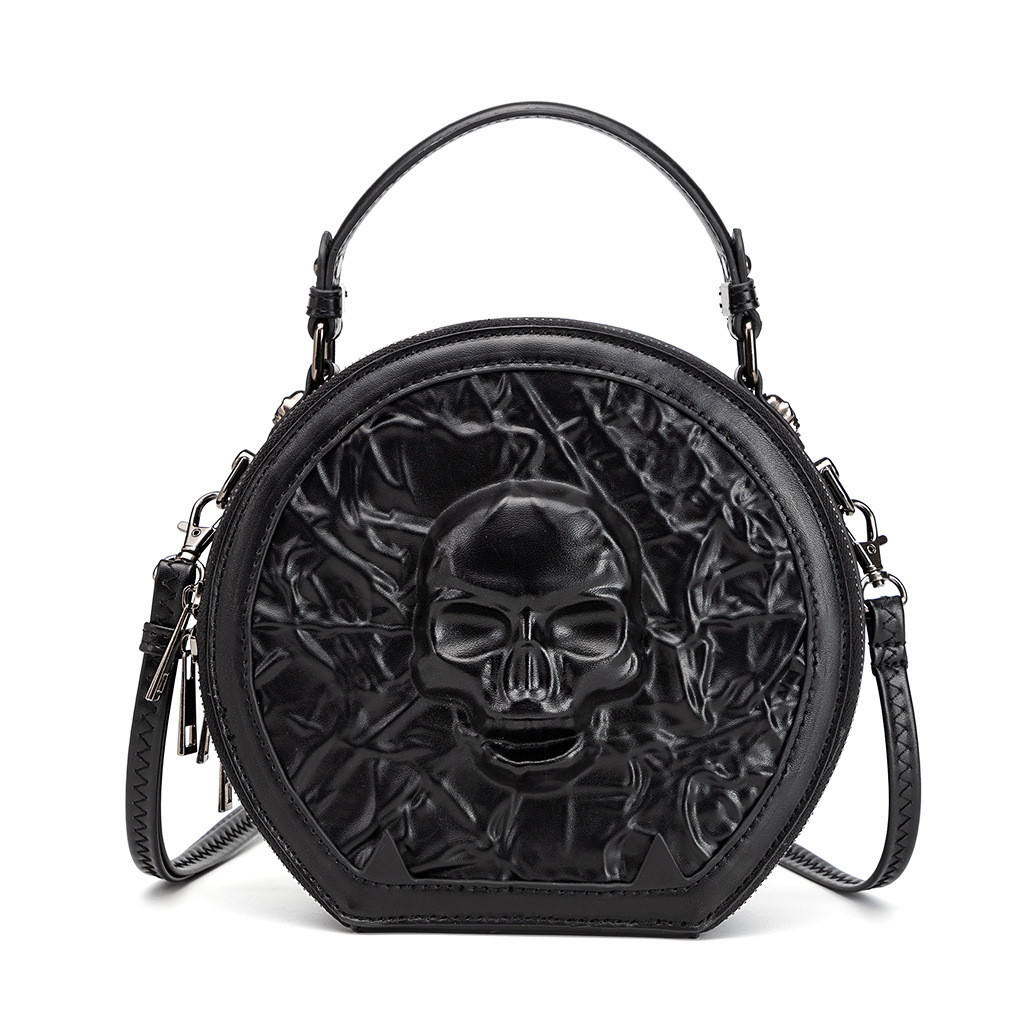 Cross border hot selling dark skull crossbody bag, European and American retro punk single shoulder foreskin designer bucket bag