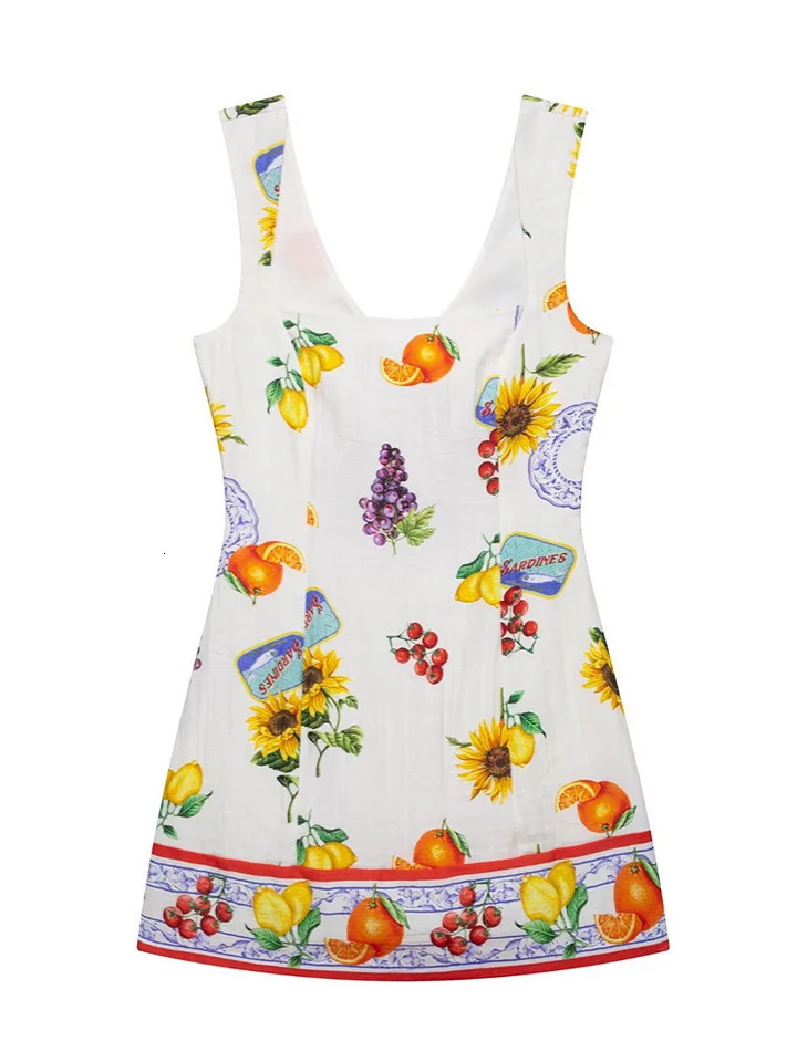 SIYANG Women Fashion Printed Back Hollow Out Bow Lace Up Zipper Mini Dress Vintage Straps Square Neck Female Chic Dresses 250604