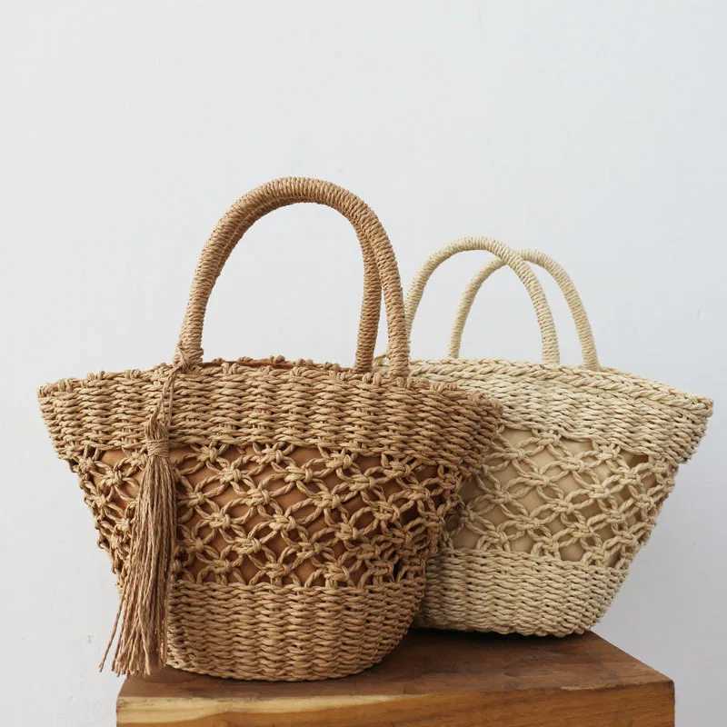 Str Woven Bag Womens Woven Handbag Oval Paper Rope Material Str Woven Bag Hollowed Out Handmade XJ250605