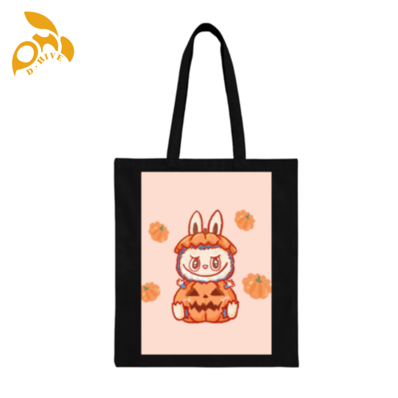 Free shipping fashion designers customize lightweight high-quality black full-print canvas tote DIY bags