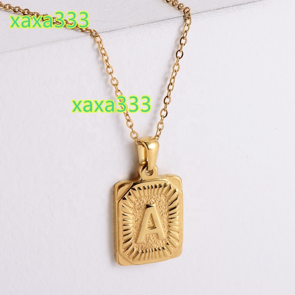 Wholesales 18K Gold Plated 316L Stainless Steel Alphabet A-Z Rectangular Letter 26 Letters Pendant Necklace