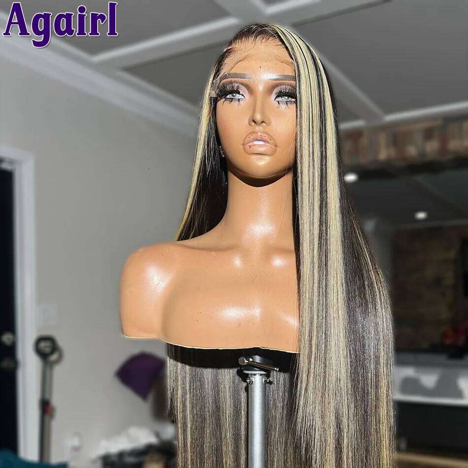 1B/27 Highlight 13X4 13x6 Frontal Human Hair Wigs 200% Blonde Brown Ready Go PrePlucked 34Inch Bone Straight Lace Front Wig