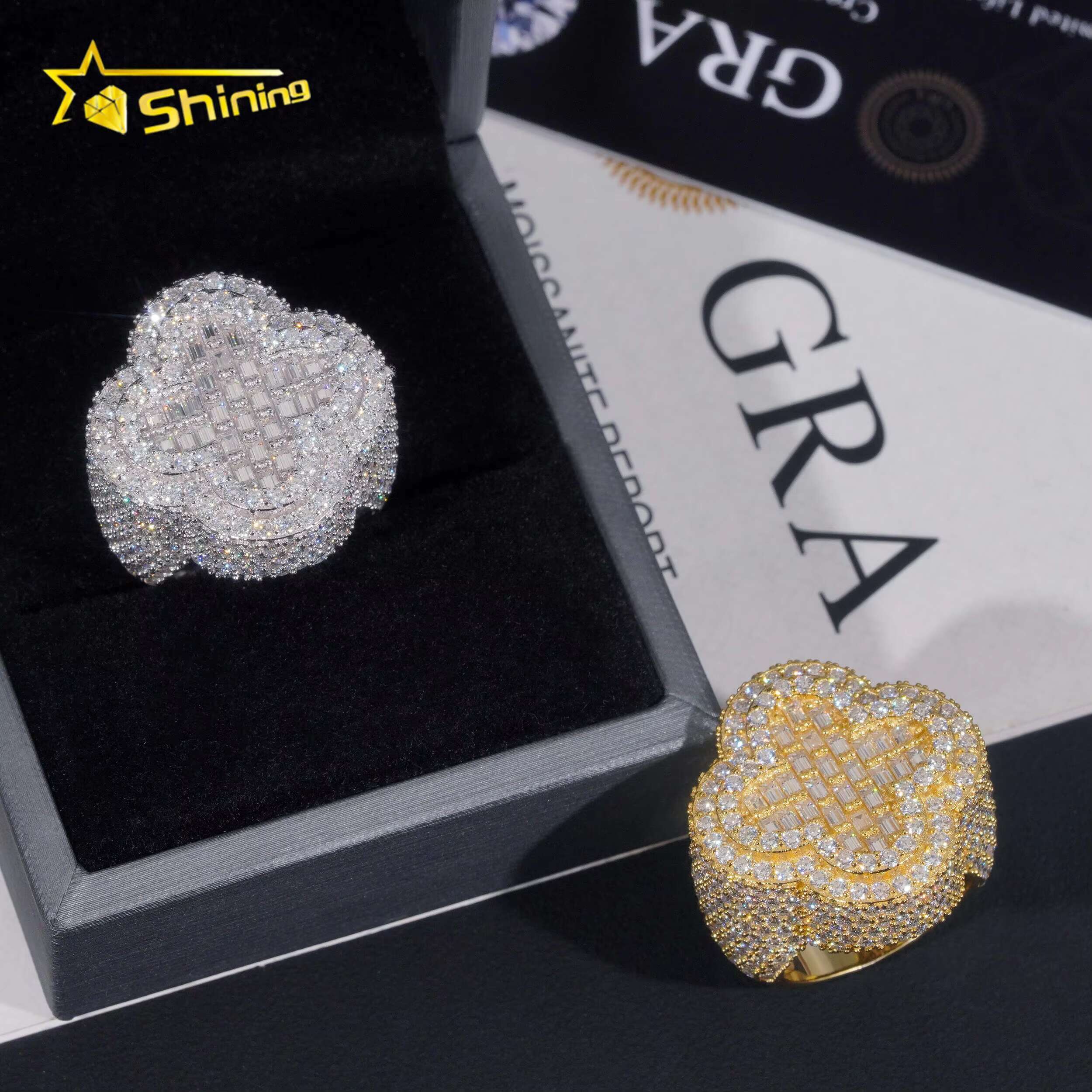 New GRA Certificate 925 Sterling Silver Gold Plated Fine Jewelry Iced Out VVS Diamond Cross Moissanite Hip Hop Ring Men Ring
