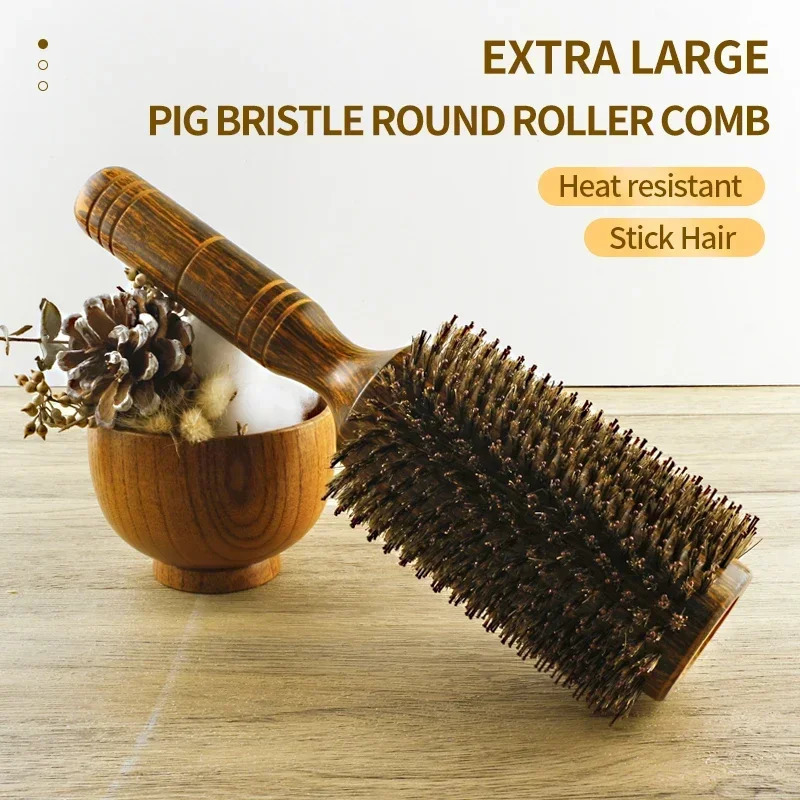 Professional High Quality 63 mm Boar Bristle Hair Wood Round Brush Long Hair Styling Comb Curly And Straight Hairdressing Comb 250603
